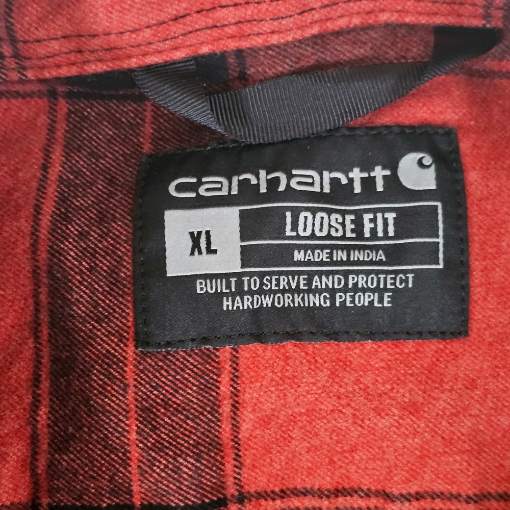 Carhartt Mens XL Loose Fit Flannel Shirt Red Black TW4451-M Cotton Workwear - Picture 3 of 11